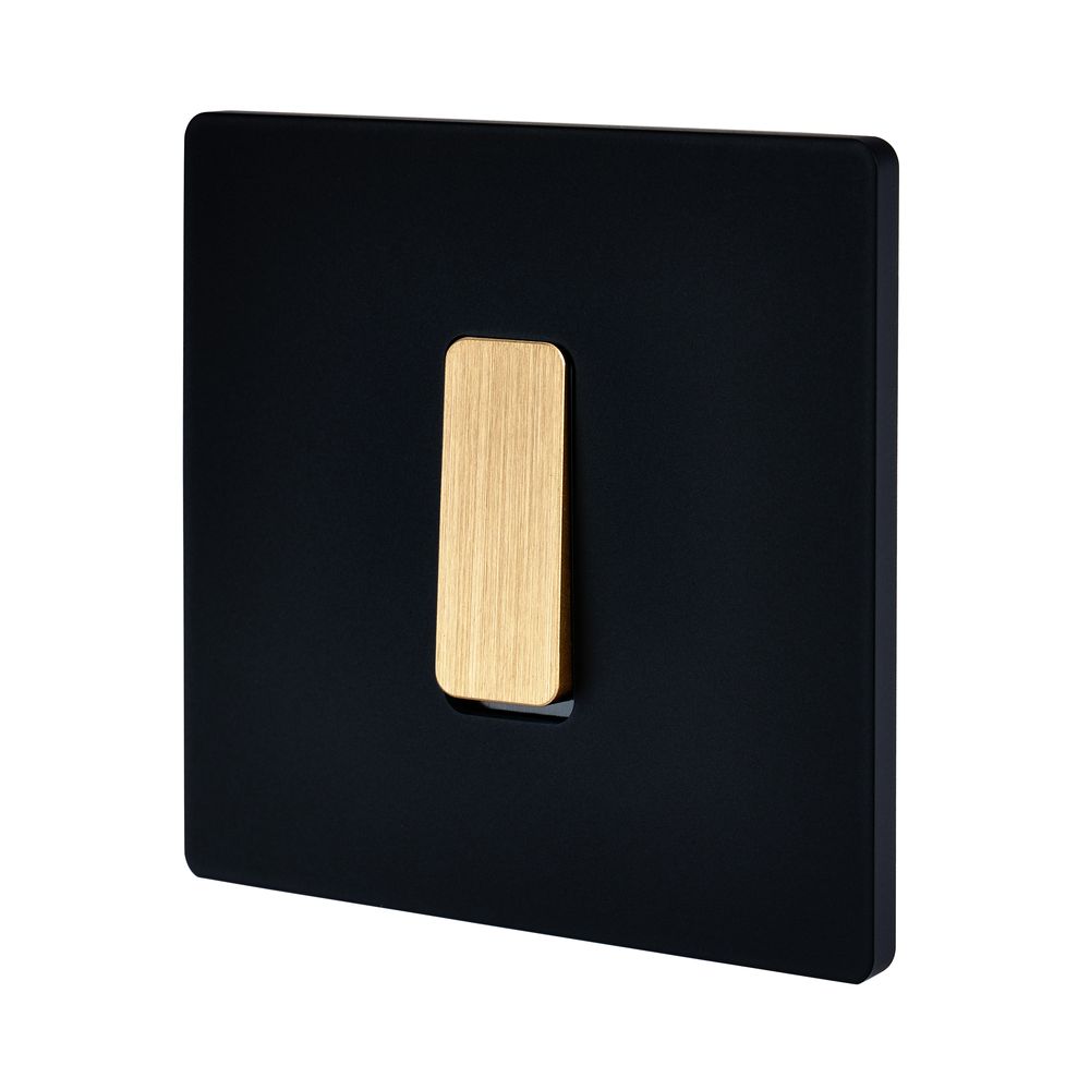 Objets de décoration - Bouton Plat M en Laiton Brossé sur Plaque Simple en Noir Mat - MODELEC