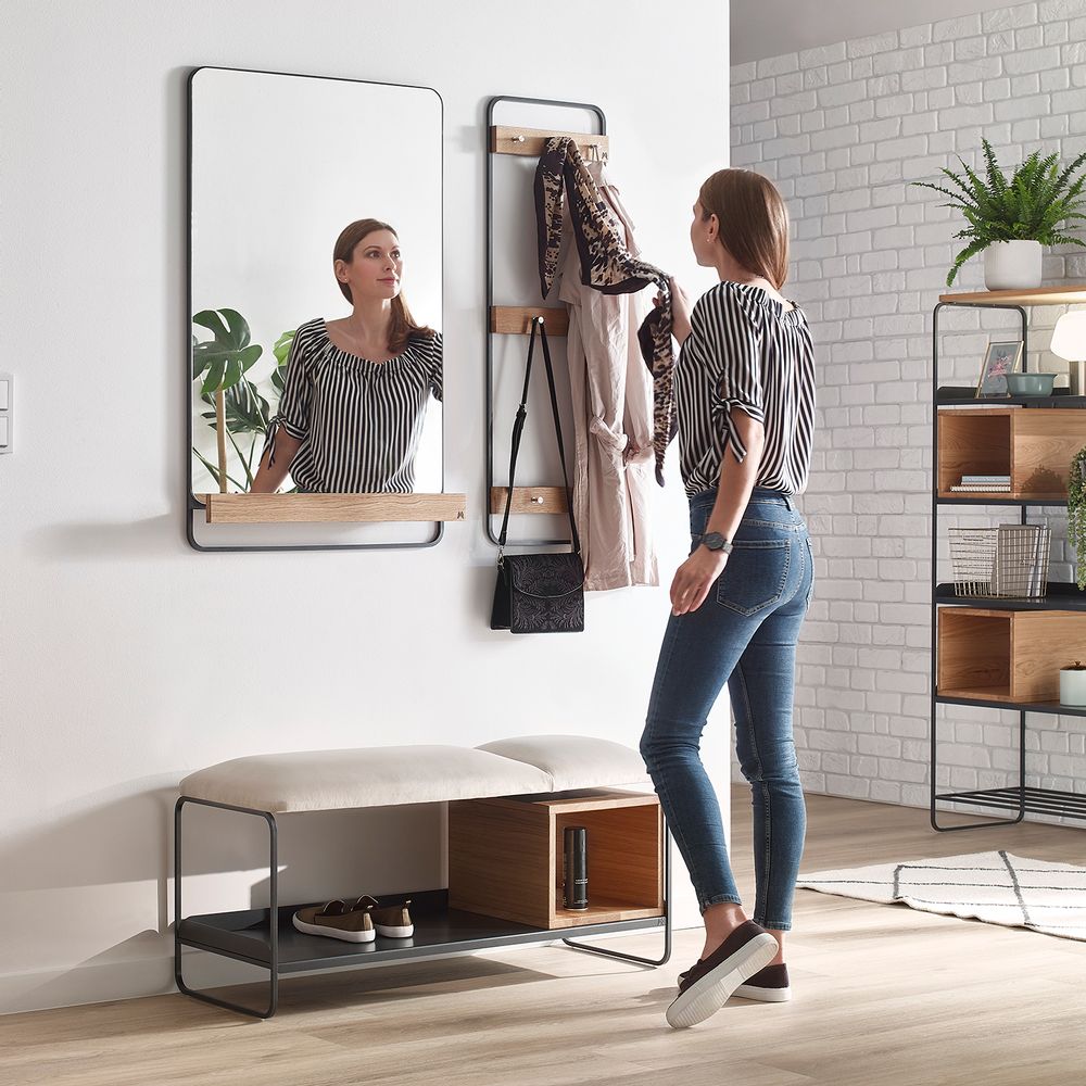 Miroirs - MODULO collection. M209B Hallway bench, M267B Mirror, M268A Wall hanger, M210E Bookcase, M210A Hallway bench, M208 Pouf, M207 Pouf, M267A Mirror - MY MODERN HOME