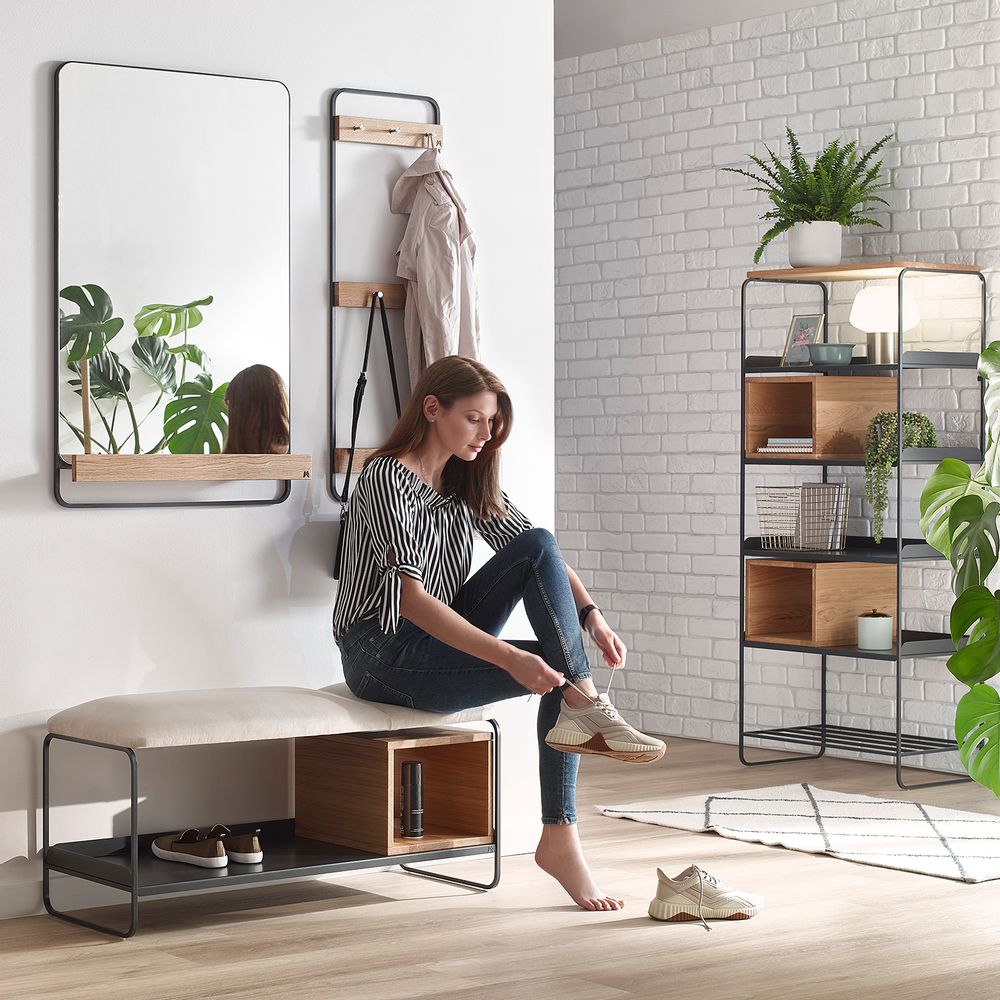 Miroirs - MODULO collection. M209B Hallway bench, M267B Mirror, M268A Wall hanger, M210E Bookcase, M210A Hallway bench, M208 Pouf, M207 Pouf, M267A Mirror - MY MODERN HOME