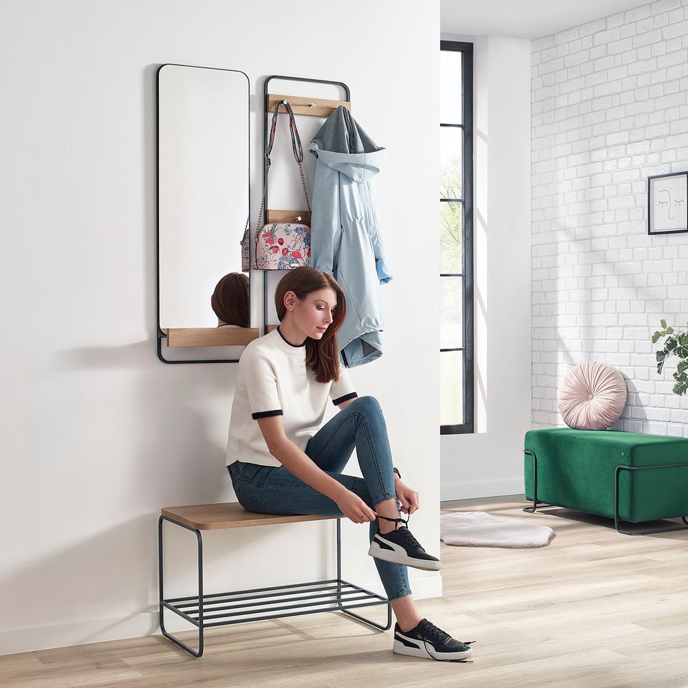 Miroirs - MODULO collection. M209B Hallway bench, M267B Mirror, M268A Wall hanger, M210E Bookcase, M210A Hallway bench, M208 Pouf, M207 Pouf, M267A Mirror - MY MODERN HOME