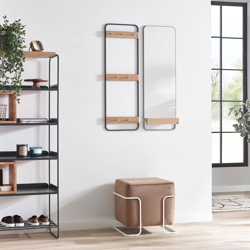 Miroirs - MODULO collection. M209B Hallway bench, M267B Mirror, M268A Wall hanger, M210E Bookcase, M210A Hallway bench, M208 Pouf, M207 Pouf, M267A Mirror - MY MODERN HOME