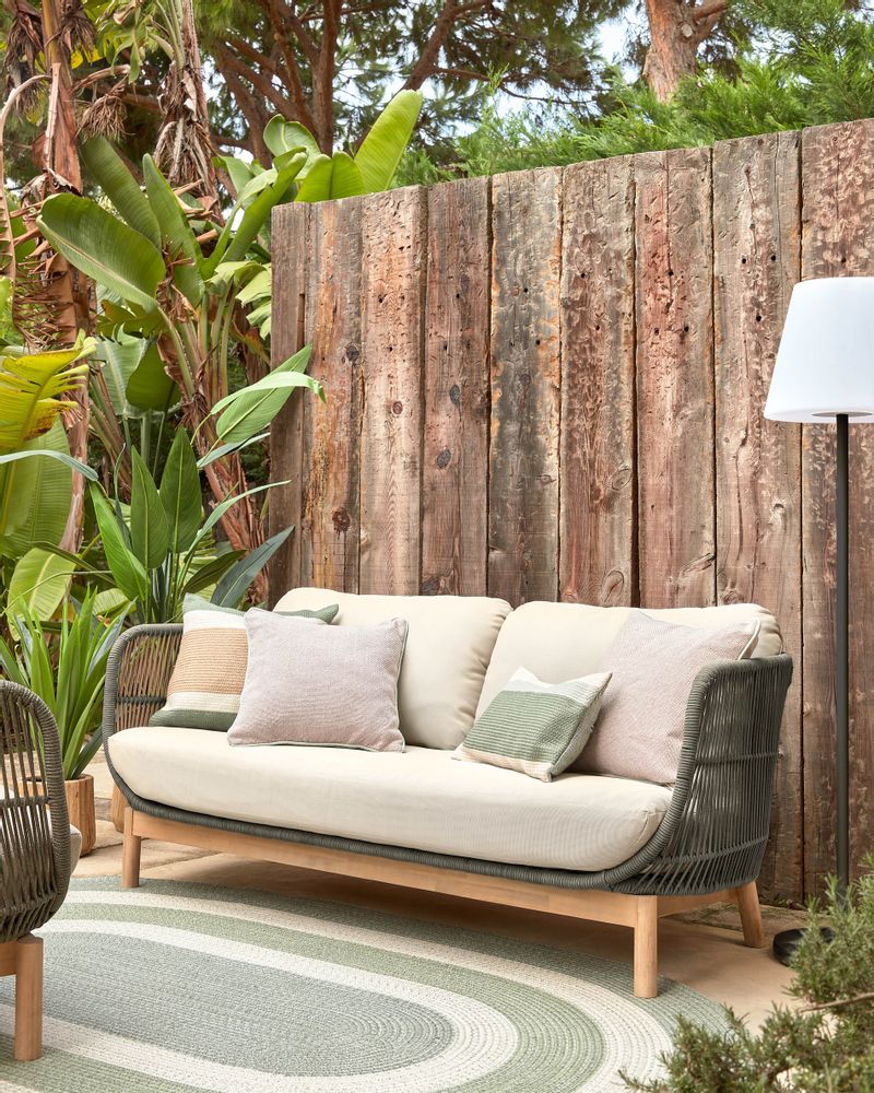 Sofas - Catalina 3-seater sofa made with green rope and FSC solid acacia wood 170 cm - KAVE HOME