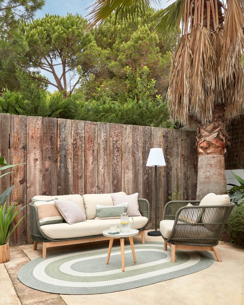 Lawn armchairs - Catalina armchair made with green rope and FSC solid acacia wood - KAVE HOME