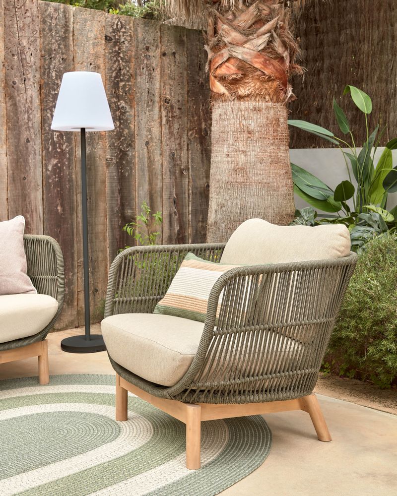 Lawn armchairs - Catalina armchair made with green rope and FSC solid acacia wood - KAVE HOME