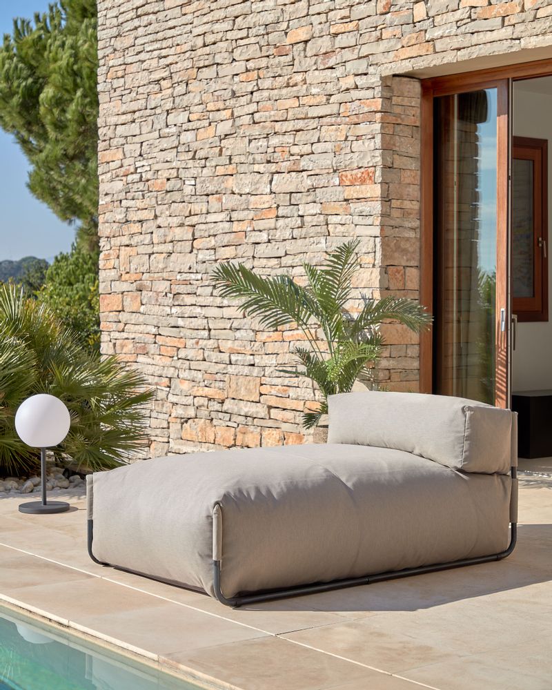 Canapés - Pouf canapé modulaire extérieur Square méridienne et dossier vert et alu noir 165 x 101 cm - KAVE HOME