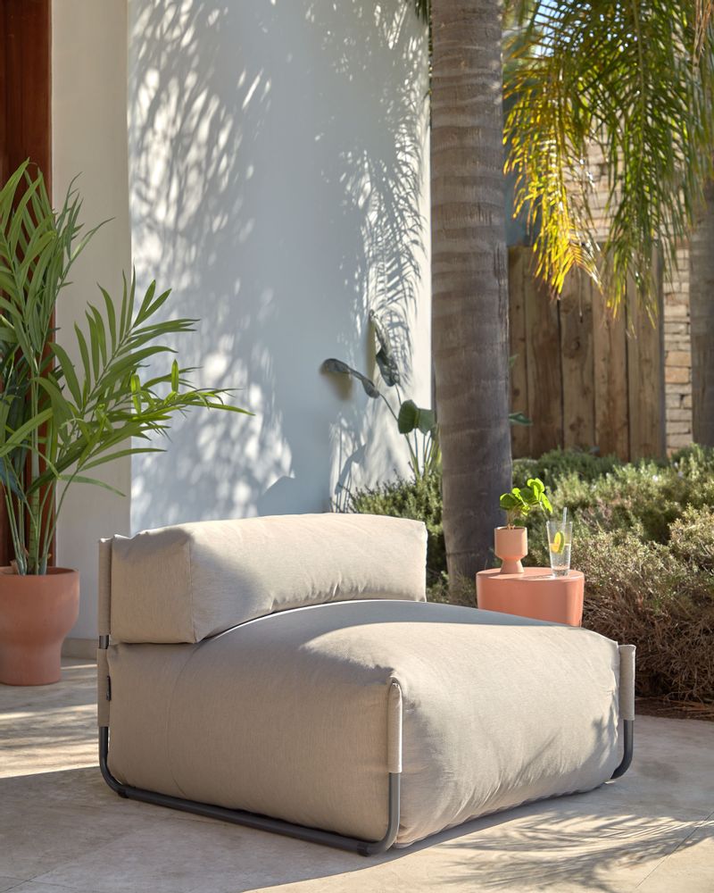Sofas - Square green and black aluminium pouffe with backrest for outdoor modular sofa 101x101cm - KAVE HOME