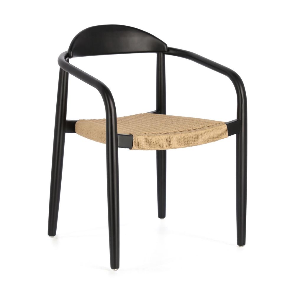 Sièges pour collectivités - Chaise Nina en bois d'acacia massif finition noire et corde en papier beige - KAVE HOME