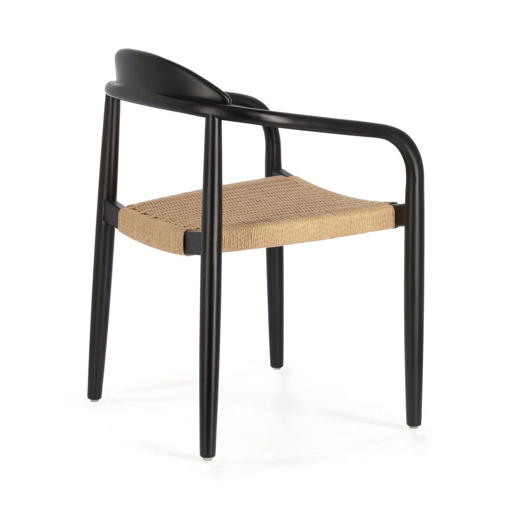 Sièges pour collectivités - Chaise Nina en bois d'acacia massif finition noire et corde en papier beige - KAVE HOME