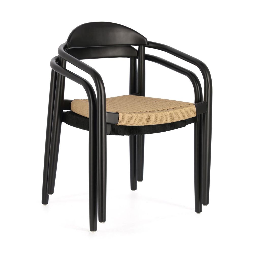 Sièges pour collectivités - Chaise Nina en bois d'acacia massif finition noire et corde en papier beige - KAVE HOME