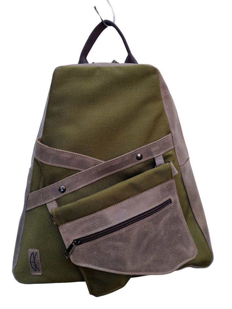 Sacs et cabas - Sac à dos unisexe fait main « Kangaroo » avec pochette amovible à la taille et pochette pour ordinateur portable en Cordura et cuir véritable - ELENA KIHLMAN