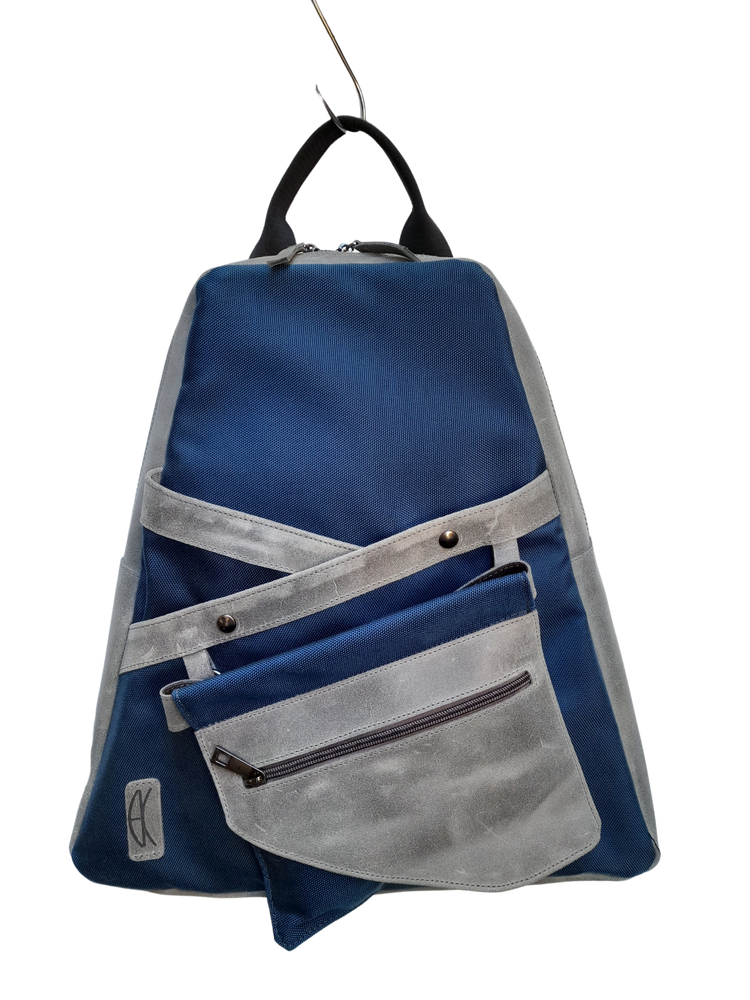 Sacs et cabas - Sac à dos unisexe fait main « Kangaroo » avec pochette amovible à la taille et pochette pour ordinateur portable en Cordura et cuir véritable - ELENA KIHLMAN