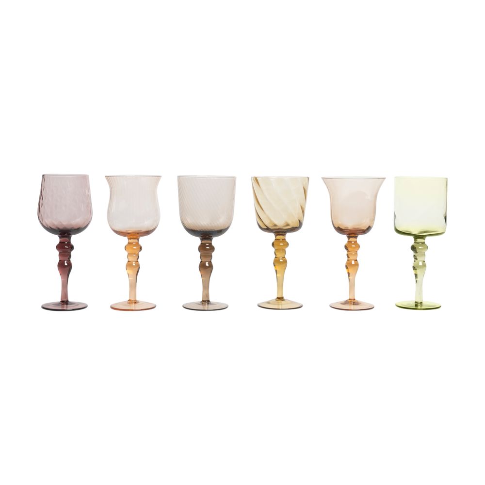 Glass - Set 6 Goblets Assorted Shapes - Amber/Pink Texture - BITOSSI HOME