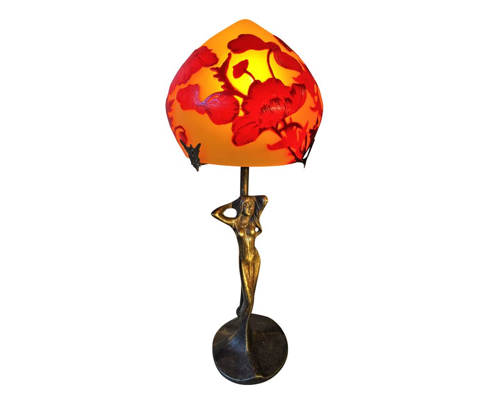 Lampes de table - Lampe en pâte de verre, verre gravé, style Art Nouveau - TIEF