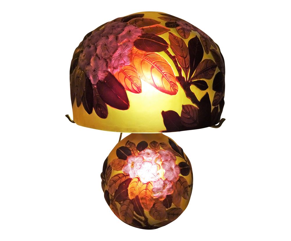Lampes de table - Lampe en pâte de verre, verre gravé, style Art Nouveau - TIEF