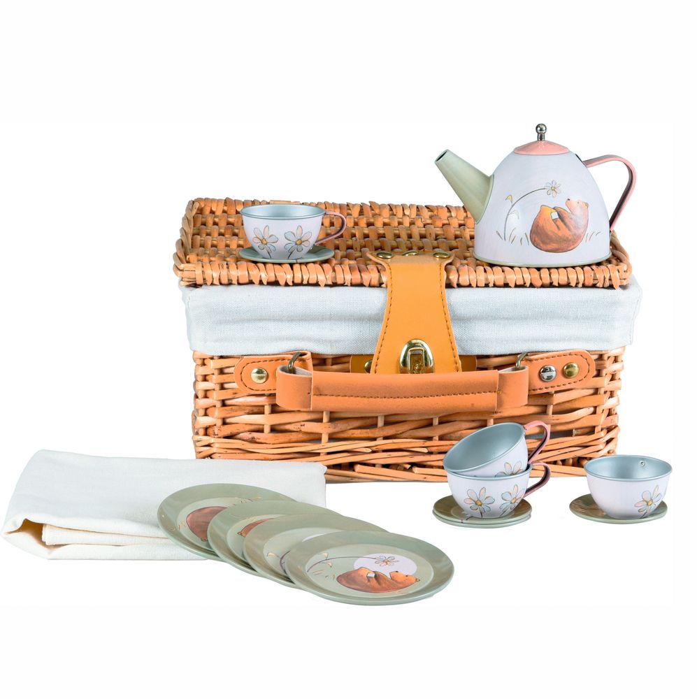 Toys - 540053 - TIN TEA SET FOREST IN A WICKER BASKET - EGMONT TOYS