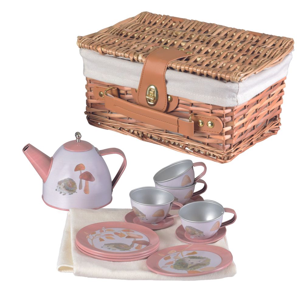 Toys - 540054 - TIN TEA SET HEDGEHOG IN A WICKER BASKET - EGMONT TOYS