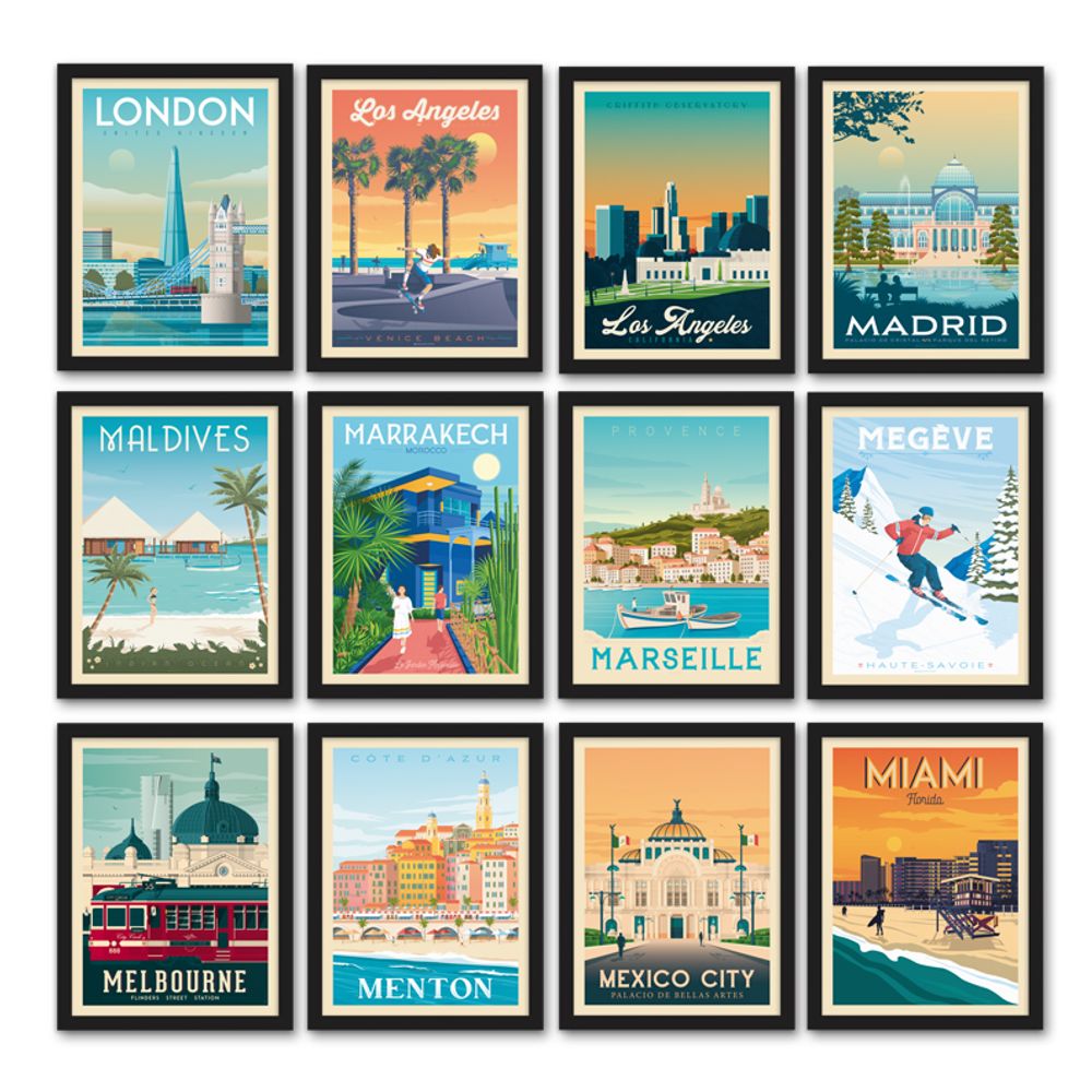 Affiches - AFFICHE VOYAGE VINTAGE MARRAKECH MAROC | POSTER ILLUSTRATION VILLE MARRAKECH MAROC - JARDIN MAJORELLE - OLAHOOP TRAVEL POSTERS