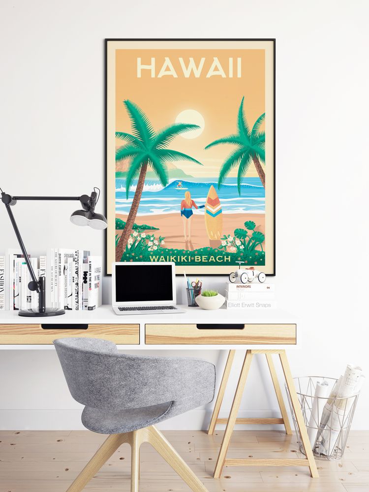 Poster - HAWAII WAIKIKI BEACH VINTAGE TRAVEL POSTER - OLAHOOP TRAVEL POSTERS