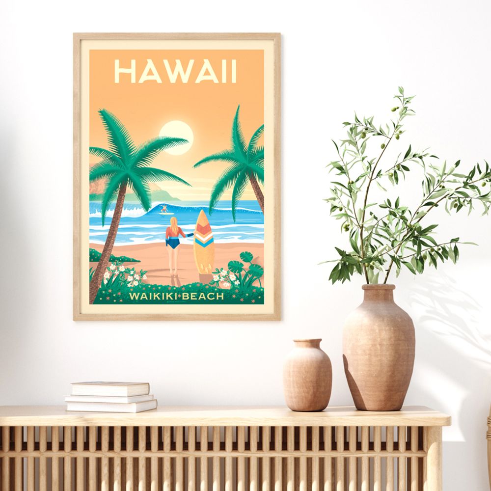 Poster - HAWAII WAIKIKI BEACH VINTAGE TRAVEL POSTER - OLAHOOP TRAVEL POSTERS