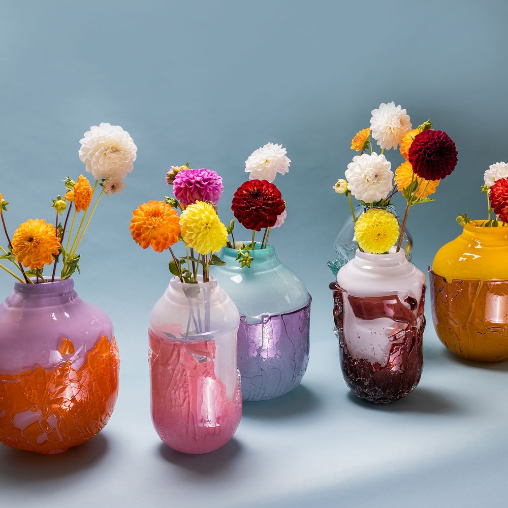 Design objects - Recovered vase, medium size, mint and red - DAVID VALNER STUDIO