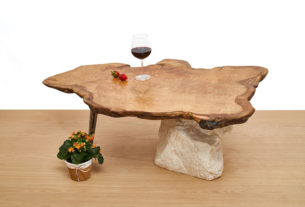 Coffee tables - unique table in chatenier and rustic stone Japanese style - VAN DEN HEEDE-FURNITURE-ART-DESIGN