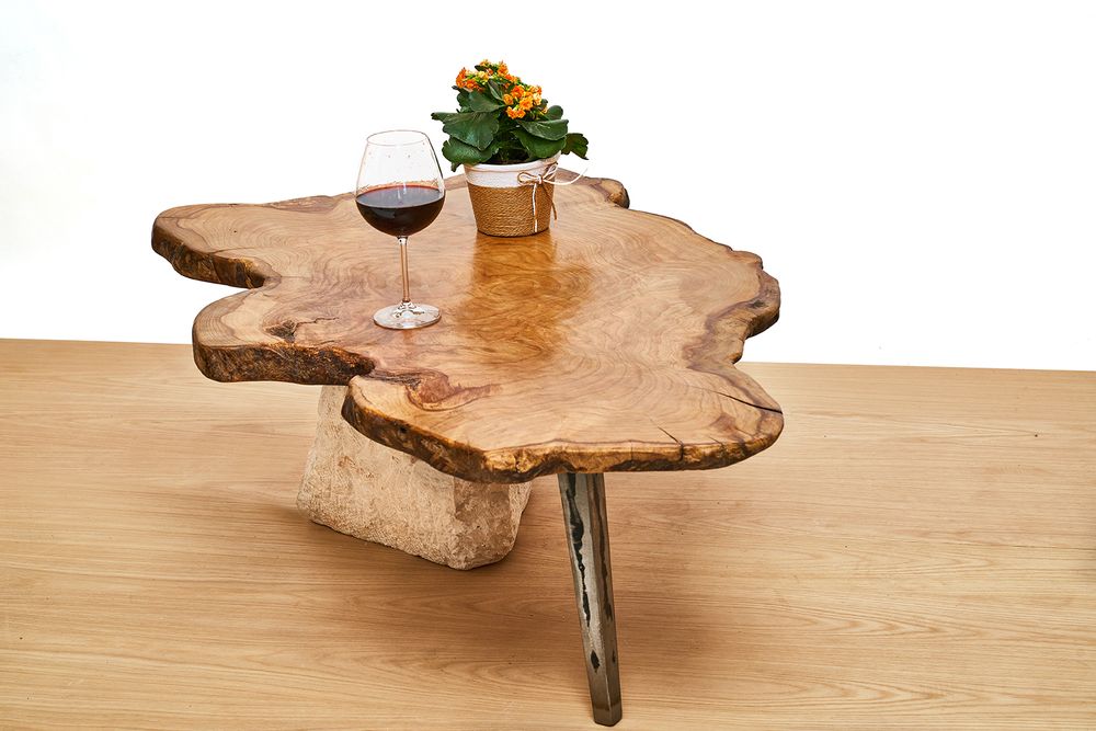 Coffee tables - unique table in chatenier and rustic stone Japanese style - VAN DEN HEEDE-FURNITURE-ART-DESIGN