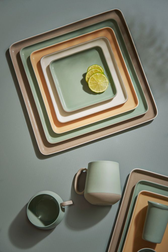 Everyday plates - SQUARE Double Coloured Plate Set - ESMA DEREBOY HANDMADE PORCELAIN