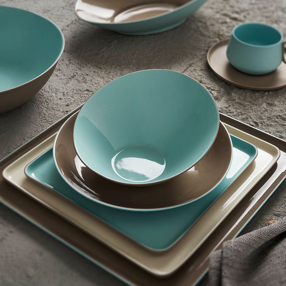 Everyday plates - SQUARE Double Coloured Plate Set - ESMA DEREBOY HANDMADE PORCELAIN