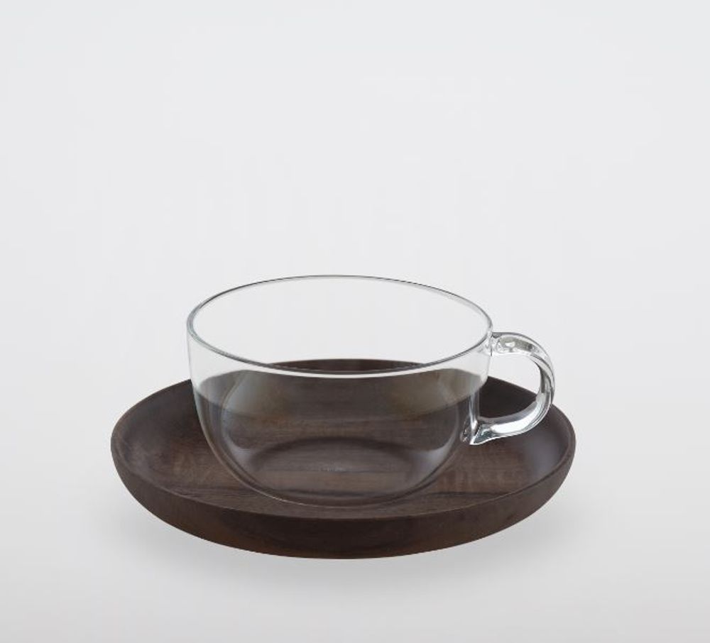 Carafes - Tasse à thé noir en verre résistant à la chaleur 290 ml avec soucoupe en acacia de Taiwan 150 mm - TG