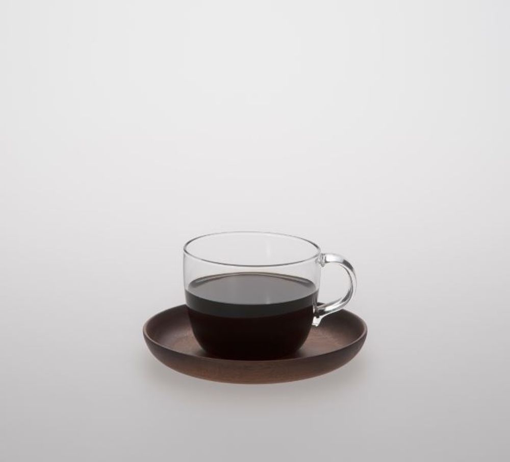 Accessoires thé et café - Tasse à café en verre résistant à la chaleur 230 ml avec soucoupe en acacia 131 mm - TG