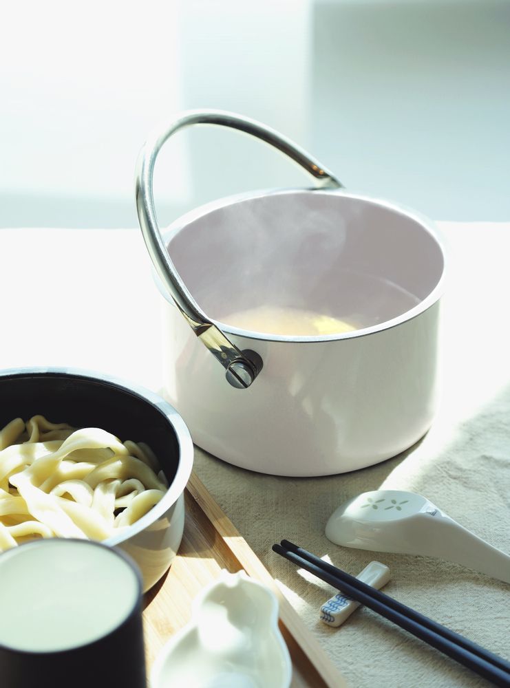 Stew pots - Stainless Steel Enamel Bento Box with Handle (16cm/White) - JIA