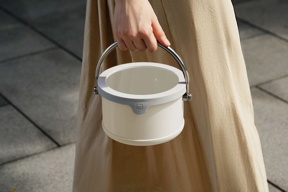 Stew pots - Stainless Steel Enamel Bento Box with Handle (16cm/White) - JIA