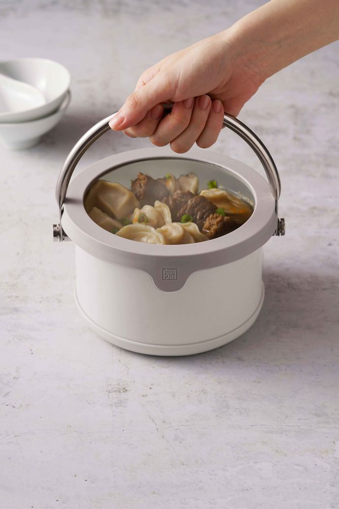 Stew pots - Stainless Steel Enamel Bento Box with Handle (16cm/White) - JIA