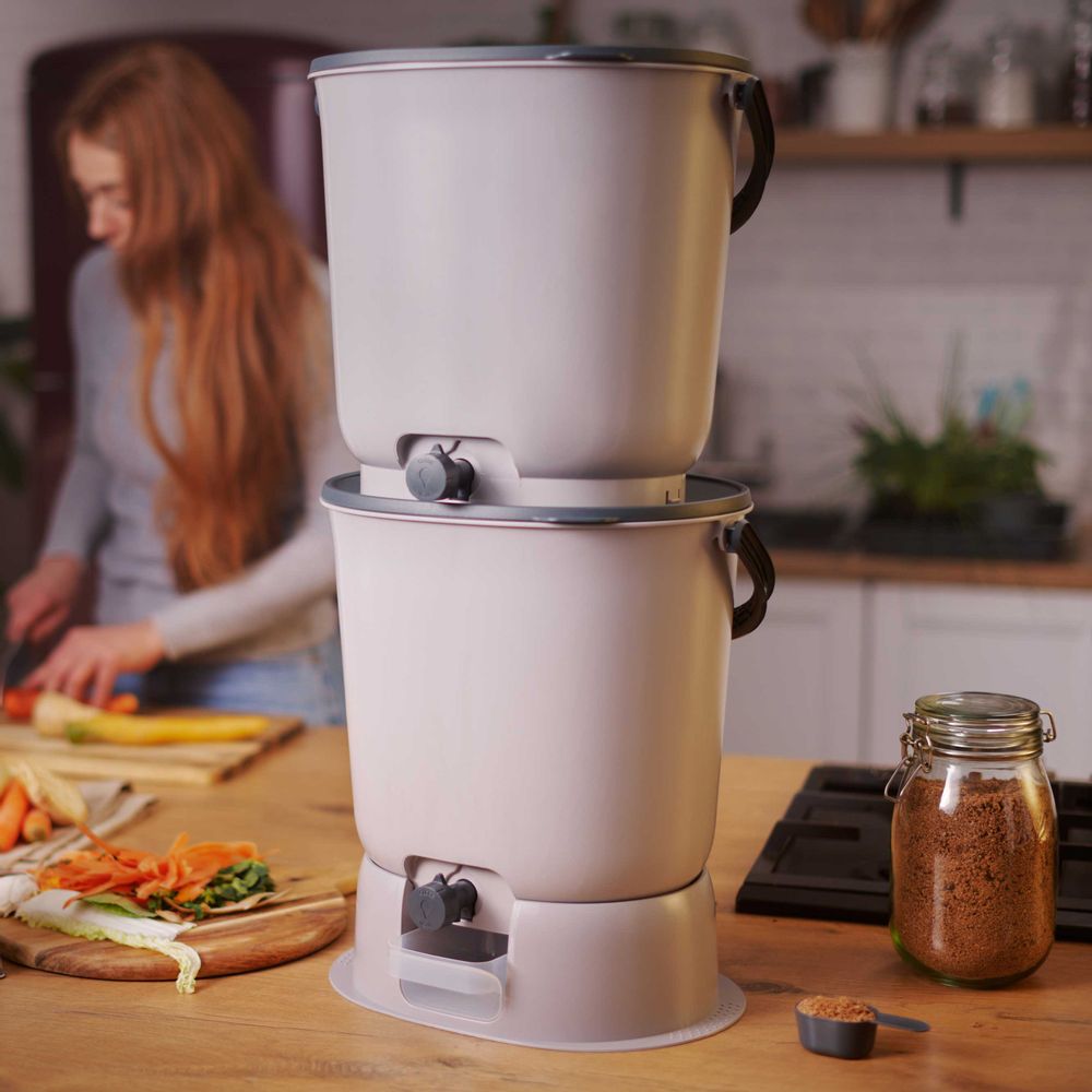 Kitchens furniture - Garden composter- BOKASHI ORGANKO ESSENTIAL SET + BASE (grey) - Plastics Recycling Awards Finalist - PLASTIKA SKAZA - EXCEEDING EXPECTATIONS