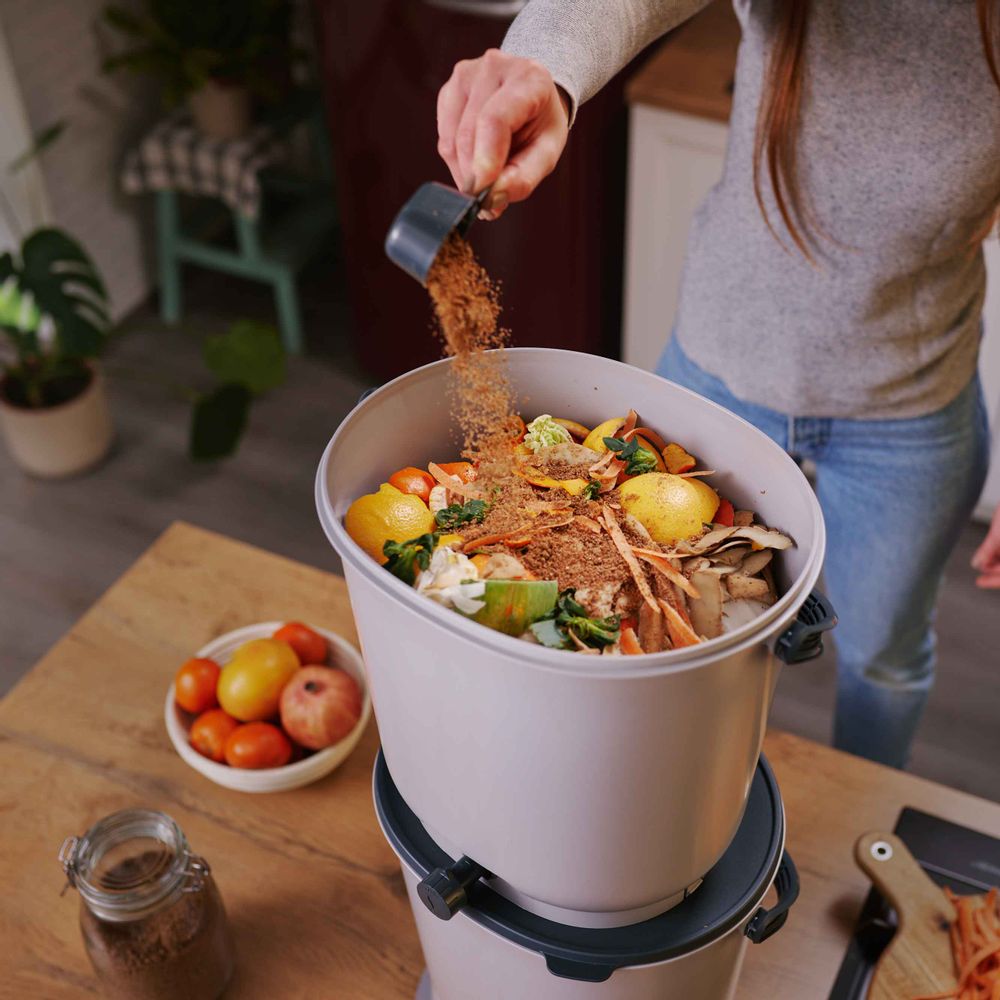 Kitchens furniture - Garden composter- BOKASHI ORGANKO ESSENTIAL SET + BASE (grey) - Plastics Recycling Awards Finalist - PLASTIKA SKAZA - EXCEEDING EXPECTATIONS