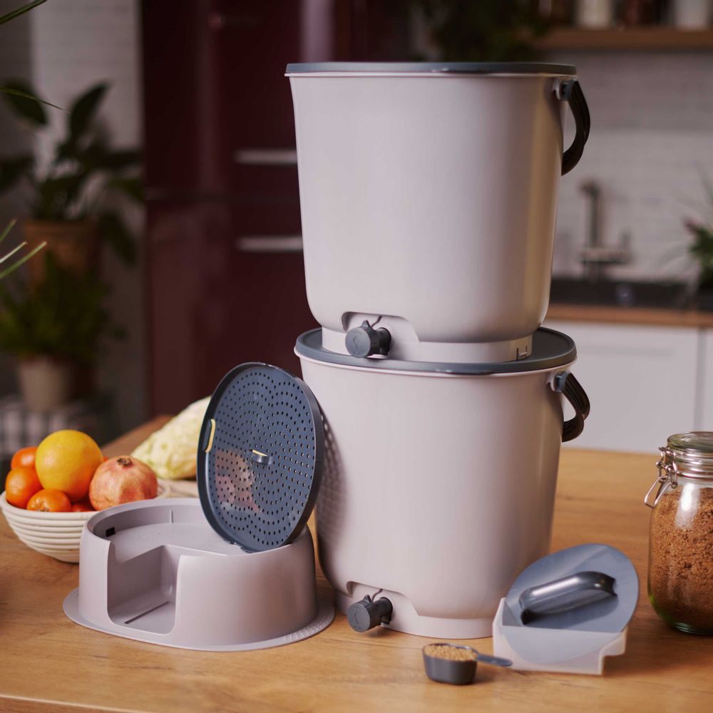 Kitchens furniture - Garden composter- BOKASHI ORGANKO ESSENTIAL SET + BASE (grey) - Plastics Recycling Awards Finalist - PLASTIKA SKAZA - EXCEEDING EXPECTATIONS
