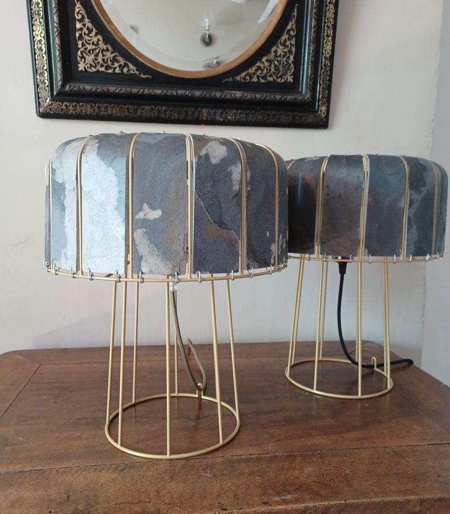 Objets de décoration - Lampe "Paul" habillage en ardoise bleutée - ATELIER SAINT-SÉBASTIEN