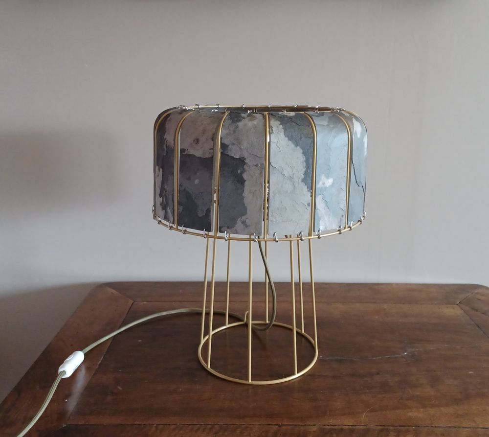 Objets de décoration - Lampe "Paul" habillage en ardoise bleutée - ATELIER SAINT-SÉBASTIEN