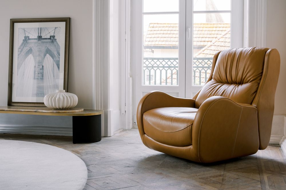 Armchairs - Greenapple Armchair, Capelinhos Armchair, Caramel Leather, Handmade in Portugal - GREENAPPLE DESIGN INTERIORS