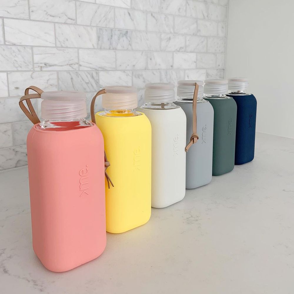 Travel accessories - HANDMADE GLASS BOTTLE SQUIREME. Y1 CANTALOUPE SILICONE SLEEVE SUSTAINABLE REUSABLE - SQUIREME.