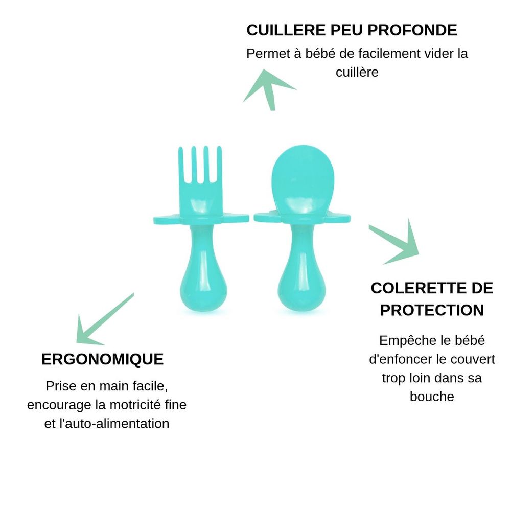 Repas pour enfant - Couverts ergonomiques avec manche court et colerette de protection - BABIREVA