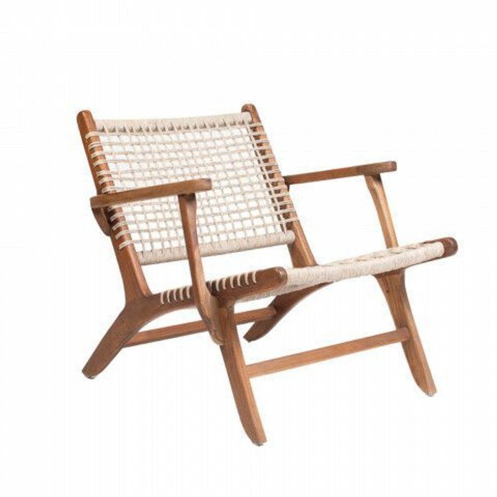 Fauteuils - JUNE- Fauteuil en corde beige et teck - L'ATELIER DES CREATEURS
