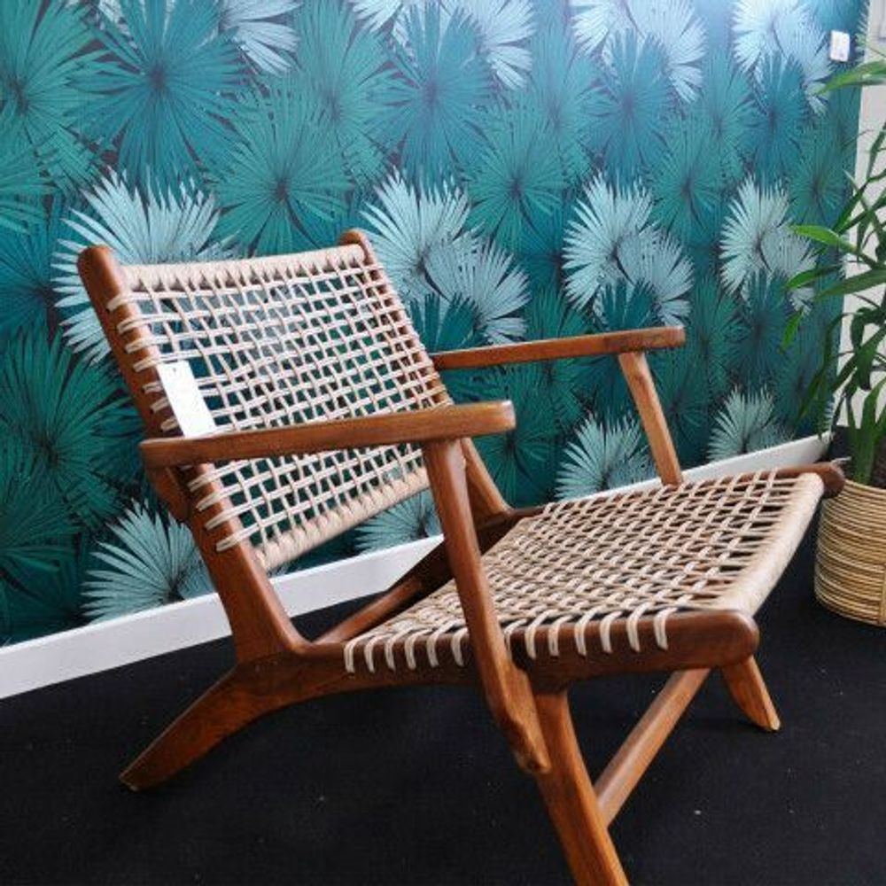 Fauteuils - JUNE- Fauteuil en corde beige et teck - L'ATELIER DES CREATEURS