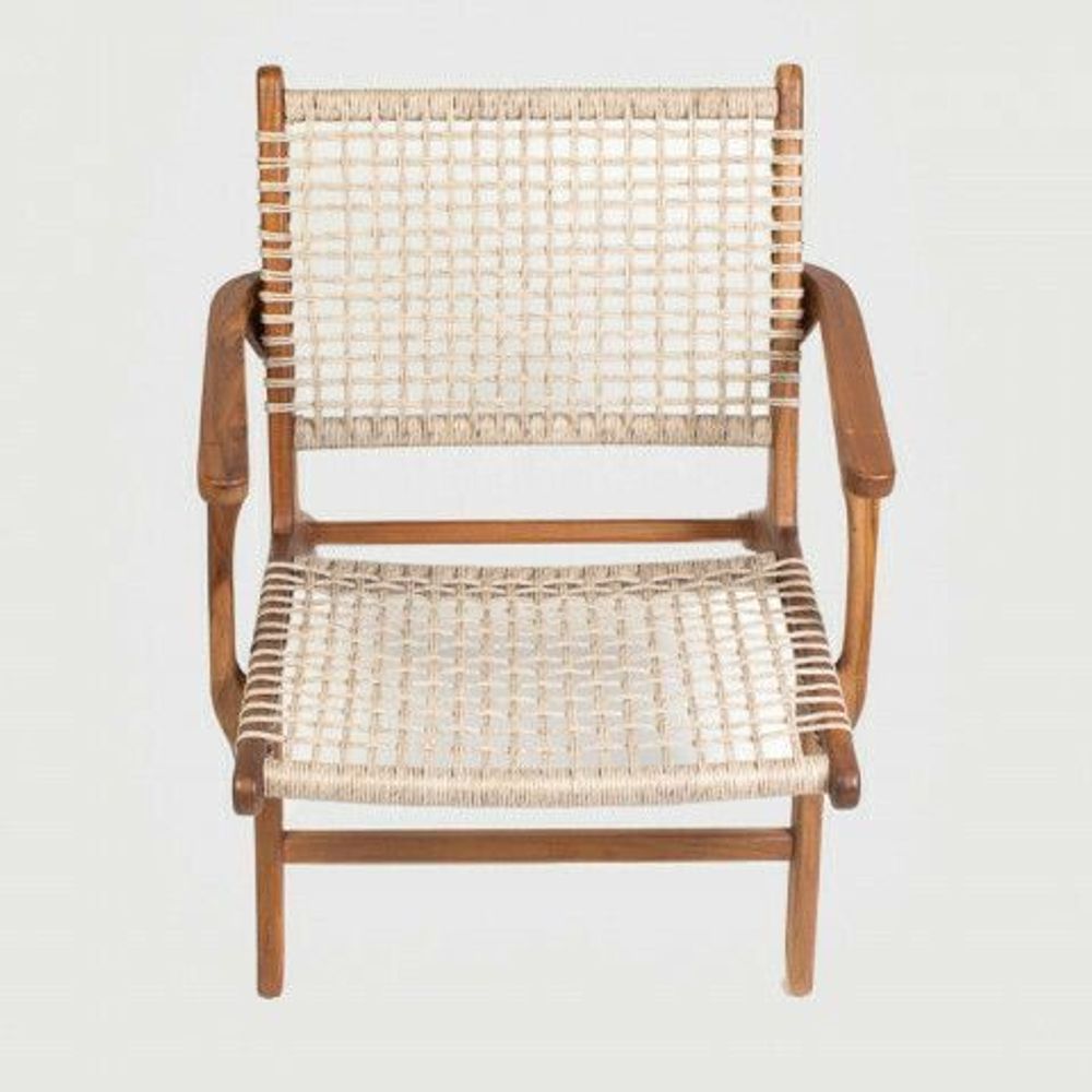 Fauteuils - JUNE- Fauteuil en corde beige et teck - L'ATELIER DES CREATEURS