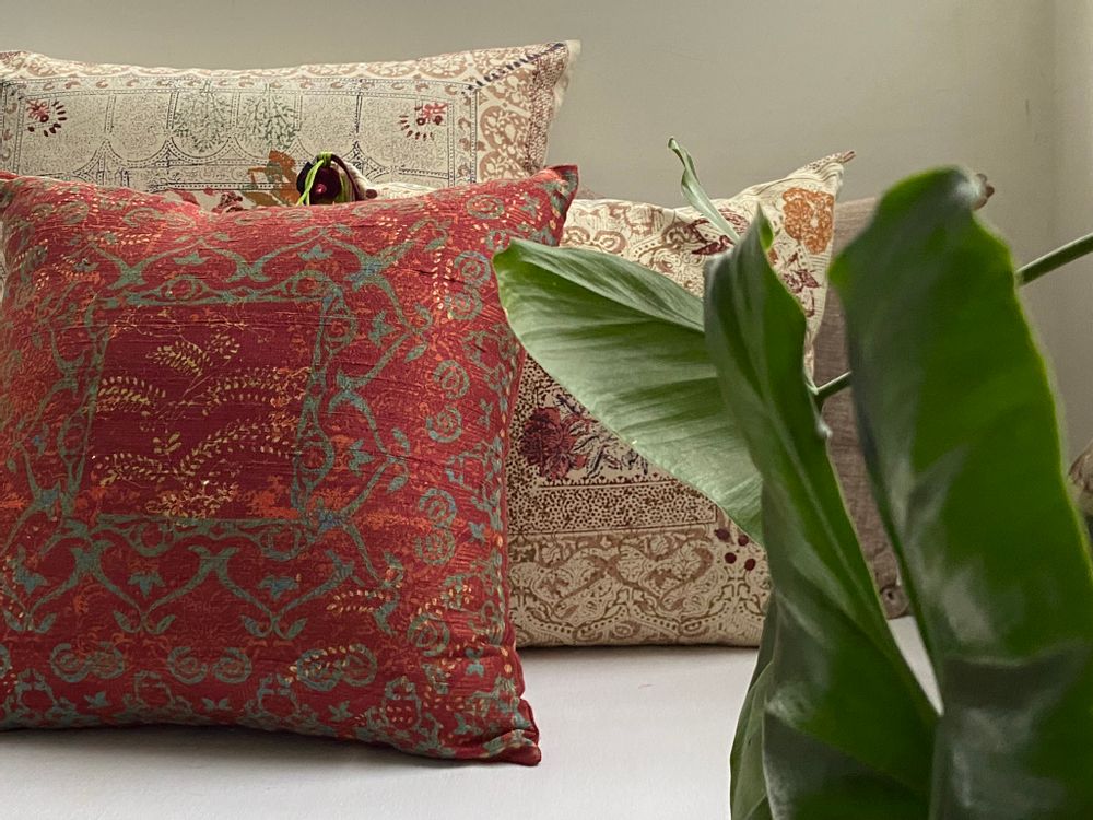 Fabric cushions - Vintage Floral Silk Cushion by Tharangini Studio - NEST
