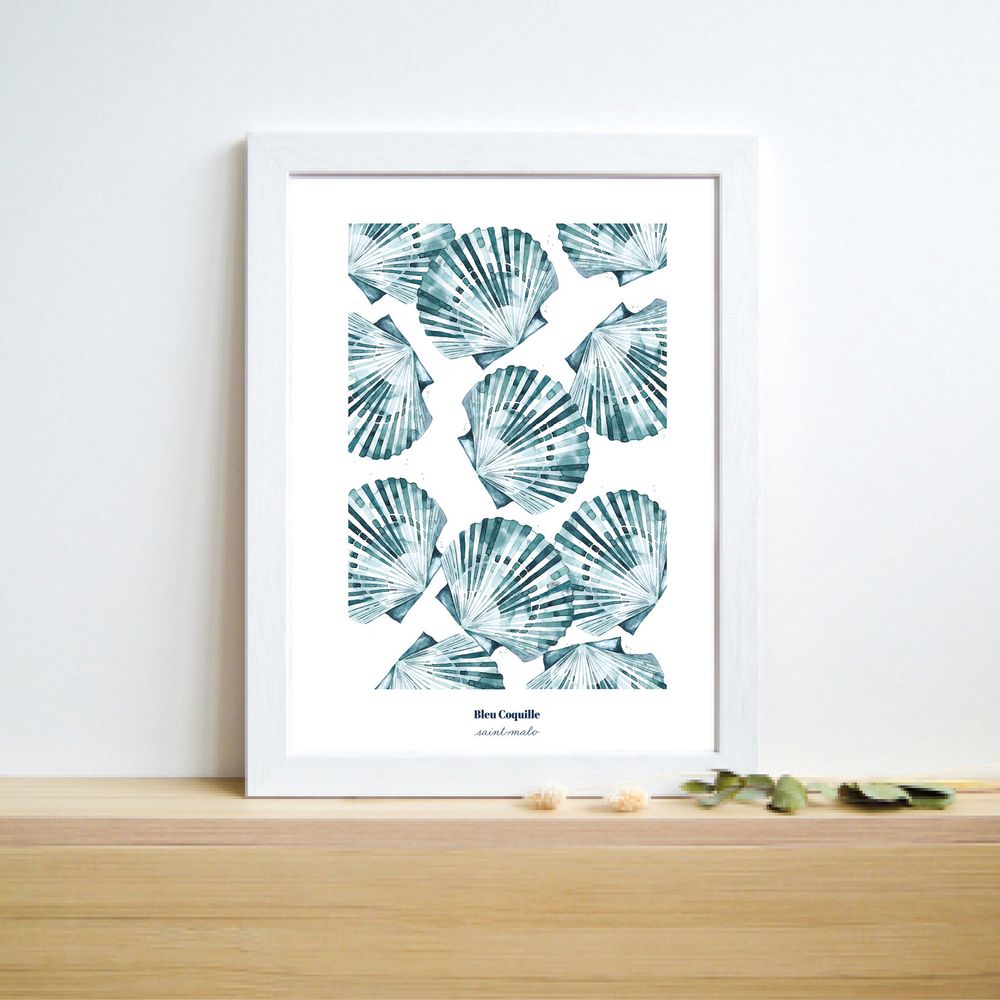 Poster - A4 poster - Shells in pattern - BLEU COQUILLE