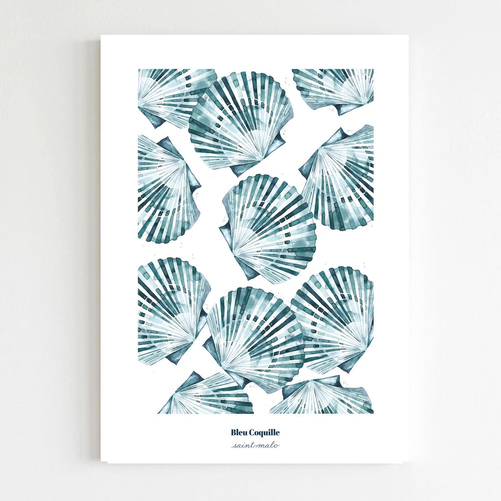 Poster - A4 poster - Shells in pattern - BLEU COQUILLE
