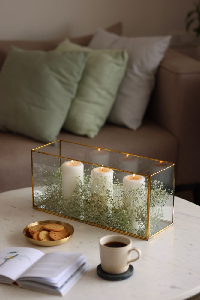 Décorations pour tables de Noël - Lanterne en verre transparent et laiton - FLECK