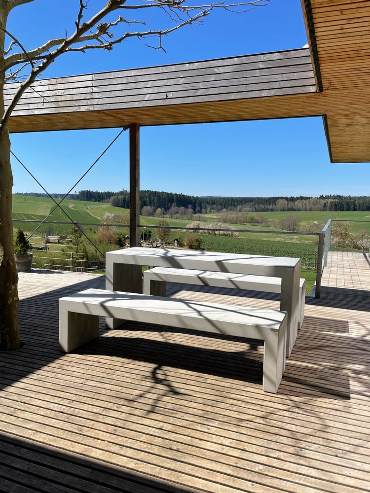 Tables Salle à Manger - Combinaison table-banc intemporelle en béton véritable - CO33 EXKLUSIVE BETONMÖBEL
