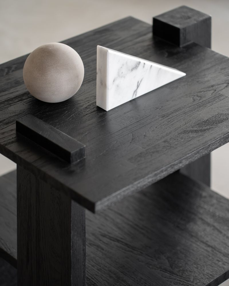Coffee tables - Teak Abstract black side table - ETHNICRAFT